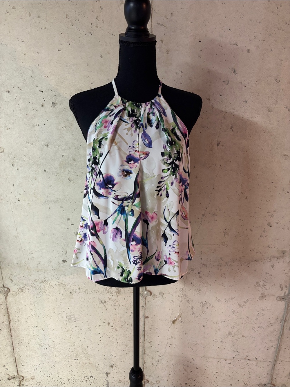 Amanda Uprichard White Halter Camisole with Purple and Green Floral Print